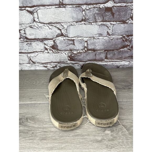 Crocs Dual Comfort Khaki Fabric Canvas Flip Flops Sandals Men’s Sz 10M US/43EU main image 7